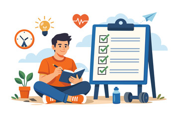 Young adult planning fitness goals for a healthy lifestyle