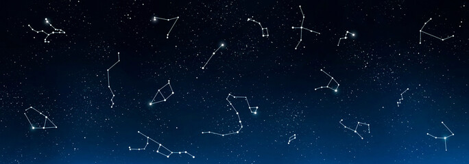 Astrology and horoscope. Universe background with set of famous constellations, panorama © Prostock-studio