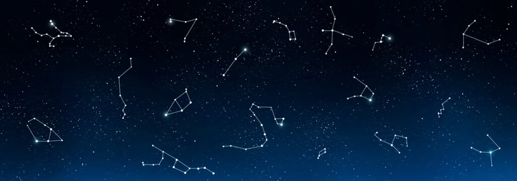Astrology and horoscope. Universe background with set of famous constellations, panorama