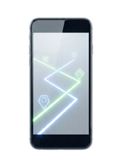Smartphone with navigation map route. Digital gps interface.