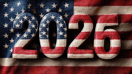 an american flag with prominent text reading "2021" in large letters, and "2026" in smaller text underneath it
