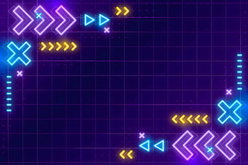 Abstract Retro Gaming Background with Neon Purple Grid and Glowing Cyberpunk Interface Elements