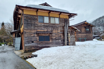 The view of landscape shirakawago river in winter
