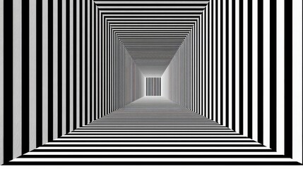 Fototapeta premium Abstract geometric optical illusion with black and white stripes, Brain Teaser Month
