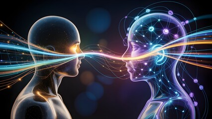 Human Heads with Glowing Neural Connections in Dark Space