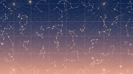 Night sky with star constellations map.