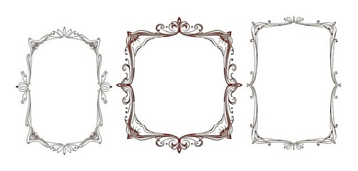 Intricate, whimsical hand-drawn frames in varying styles and sizes, perfect for adding a handcrafted touch to designs, cardmaking, retro