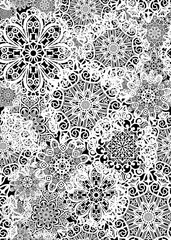 Seamless winter background. New Year's greeting card. White snowflakes on a blue background.