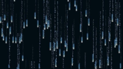 Digital symbols and letters fall in a loop creating a binary background for a futuristic scene - Powered by Adobe