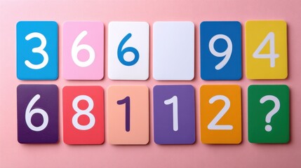 Fototapeta premium Colorful number cards on pastel background for education and learning concepts, Brain Teaser Month