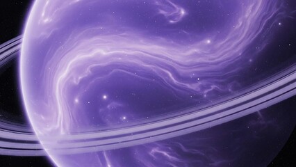Saturn planet with purple rings in space.