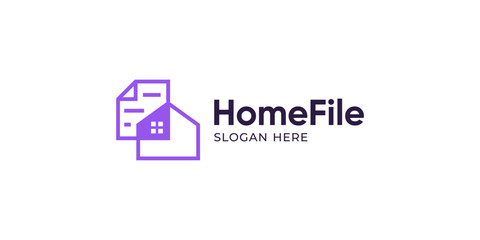 Creative simple home file logo template. File document with home house logo design vector illustration.
