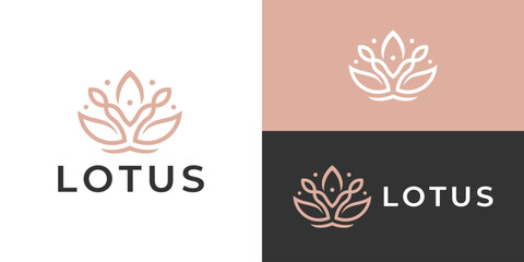 Obraz premium Luxury simple lotus flower logo template. Lotus beauty logo design vector illustration.