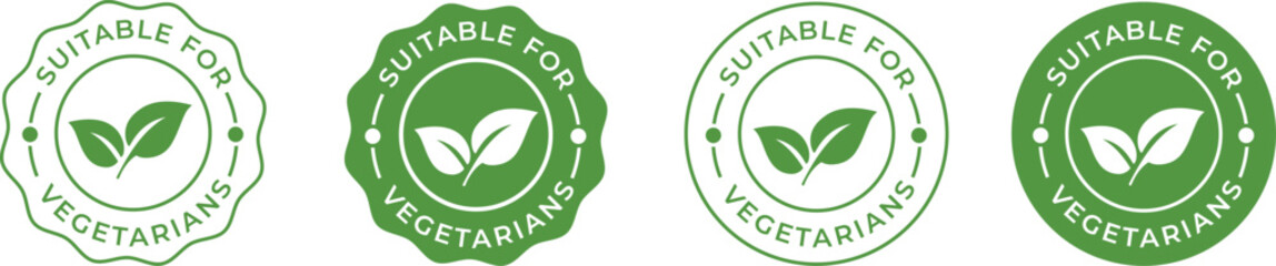 Four green and white checkmark stamps or seals with illegible text