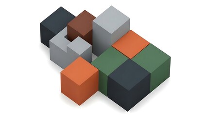 Obraz premium Modern minimalist arrangement of multi-colored cubes creating an intricate abstract 3D geometric pattern and connection concept.