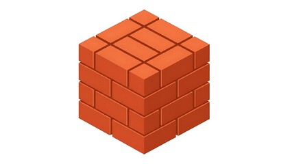 Isometric 3D orange brick cube illustrating construction, building, and foundational concepts with a clean white background.
