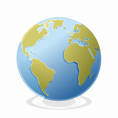 Fototapeta premium Clean modern earth globe vector icon with a minimalist filled design, subtle soft shadow, representing global connectivity, world maps, and international digital themes