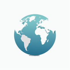 Fototapeta premium Minimalist vector illustration of a stylized Earth globe, displaying continents and oceans with a solid blue color and subtle shadow, embodying global reach and digital presence