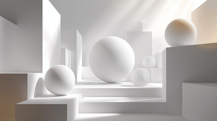 Fototapeta premium Geometric Composition: A stark, minimalist composition of geometric shapes, showcasing a play of light and shadow, creates a clean, modern aesthetic with emphasis on form and spatial relationships. 