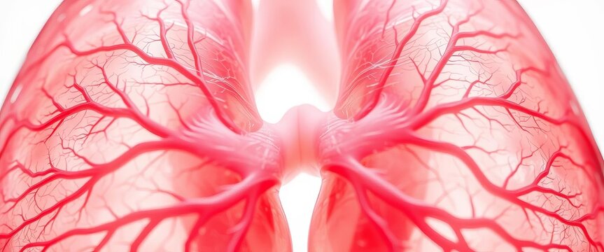 Close-up view of a healthy human lung, isolated on white,   pulmonary vein,  airway