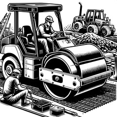 Road Roller Operator Compacting Soil