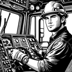 Heavy Machinery Operator with Helmet