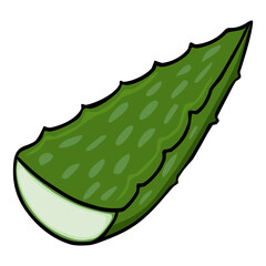 Fototapeta premium A stylized vector illustration of a vibrant green aloe vera leaf segment, showcasing its textured surface and fleshy interior.