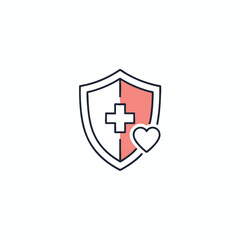 Obraz premium A shield icon with cross and heart, in a graphic design with a white background