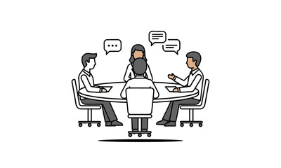 Business Meeting at Round Table Vector Illustration, Professional Team Discussion, Corporate Collaboration and Communication.