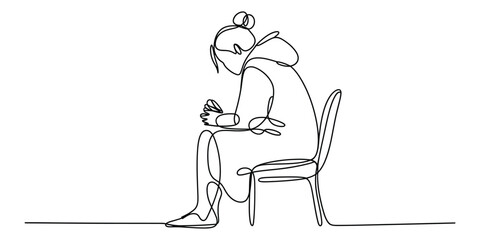 Continuous line drawing of person sitting