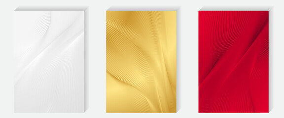 Elegant cover design set. Gold, red, pink, silver modern luxury vector art background. Premium fashionable template for cover design, invitation, flyer, wedding card, note book, menu design.