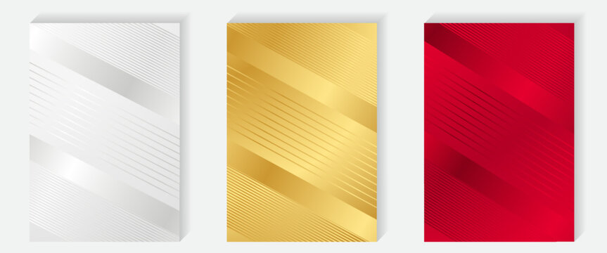 Elegant cover design set. Gold, red, pink, silver modern luxury vector art background. Premium fashionable template for cover design, invitation, flyer, wedding card, note book, menu design. - Powered by Adobe