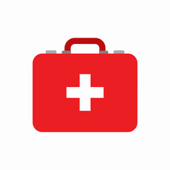 Obraz premium First aid kit box with white cross on red background
