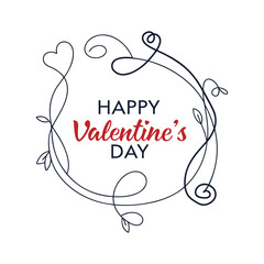 Happy Valentine&rsquo;s Day Romantic Floral Line Frame Typography