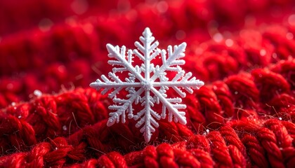White Snowflake on Red Knitted Fabric wool