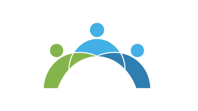 Abstract illustration of three stylized figures forming an arch symbolizing community and connection.