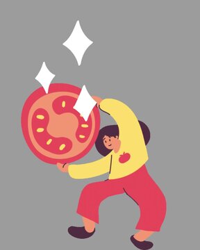 That woman really likes tomatoes.