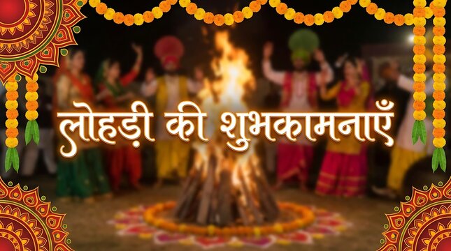 Punjabi Lohri Festival Illustration Celebrating Harvest and Winter