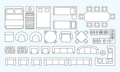 Top view of house plan isolated on white background with furniture layout