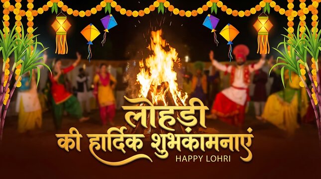 Lohri Festival Celebration with Bonfire and Punjabi Cultural Elements