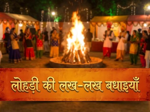 Lohri Festival Celebration with Bonfire and Punjabi Cultural Elements