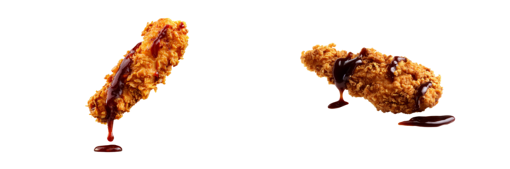 Crispy fried chicken with sauce on transparent background food photography studio environment