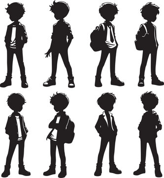 group of boys icon silhouette vector with white background