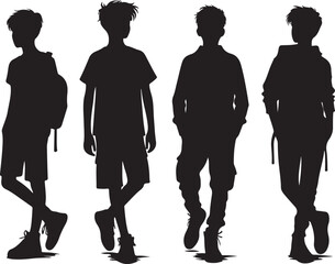 group of boys icon silhouette vector with white background