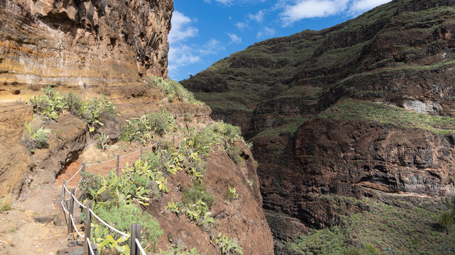 Wanderweg durch die Barranco de Guarimiar Schlucht auf der Insel La Gomera (Kanarische Inseln)