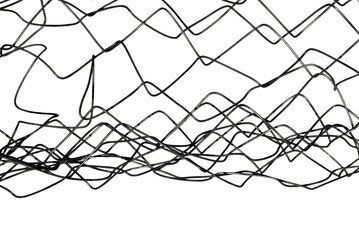 The texture of the metal mesh on a white background. Torn steel, metal mesh with holes