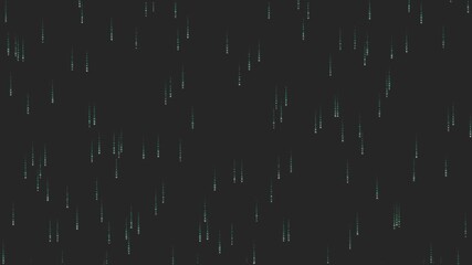Raining characters and symbols in a digital space with a dark background showing a vibrant visual activity