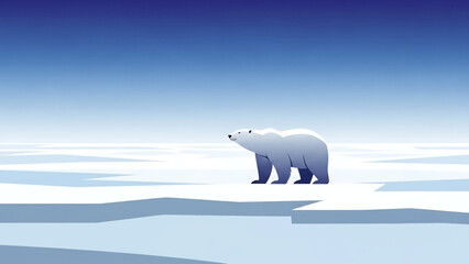 A solitary polar bear stands alone in a vast arctic landscape. © Hadi
