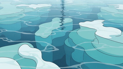Stylized illustration of an arctic ocean with floating ice floes. © Hadi