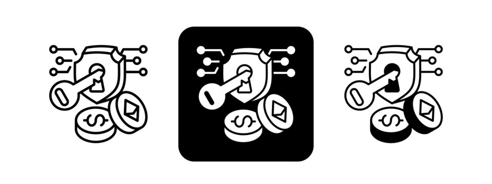 Token  Solid color and black line drawing vector illustration set